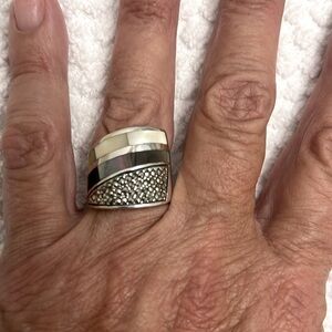 Mother of Pearl  and Marcasite Ring Size 7